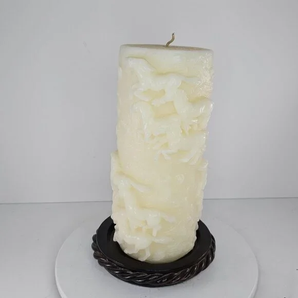 Decorative White Pillar Candle With Running Horses Design